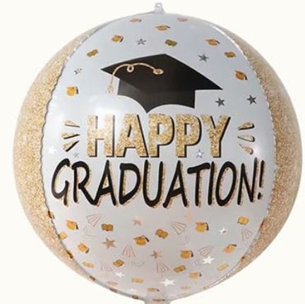 22" 3D Round Happy Graduation White