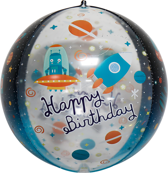 16" 4D Space Rocket Happy Birthday Sphere Mylar Balloon