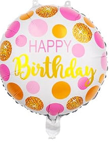 Happy Birthday- Pink and Gold Polka Dots