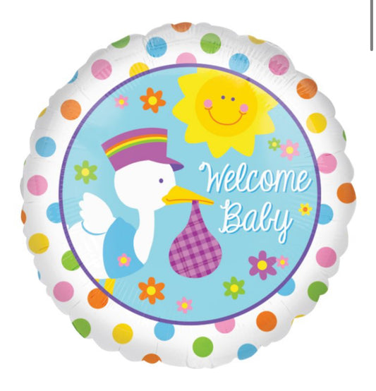 18” Welcome Baby Stork Foil Balloon