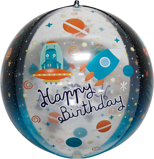16" 4D Space Rocket Happy Birthday Sphere Mylar Balloon