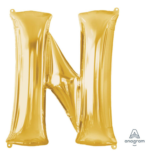 34" Gold Letter N Balloon