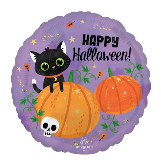 18” Halloween Cat & Pumpkins Foil Balloon