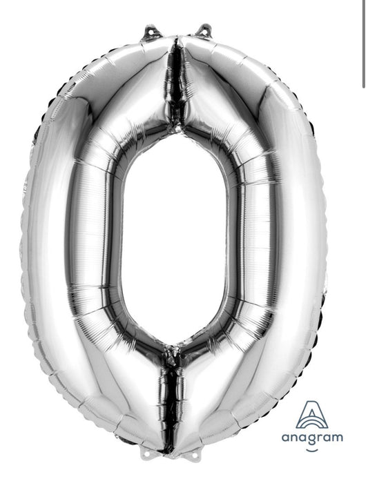 34" Silver Number 0 Balloon