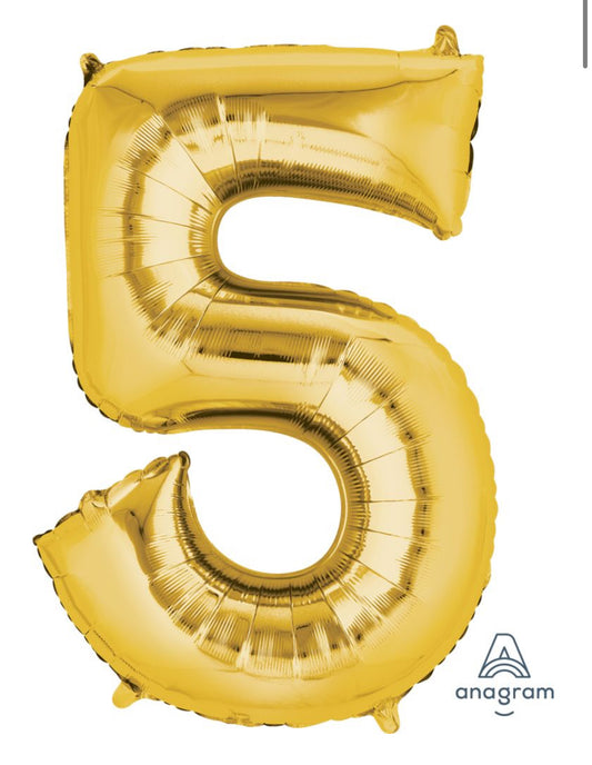 34" Gold Number 5 Balloon
