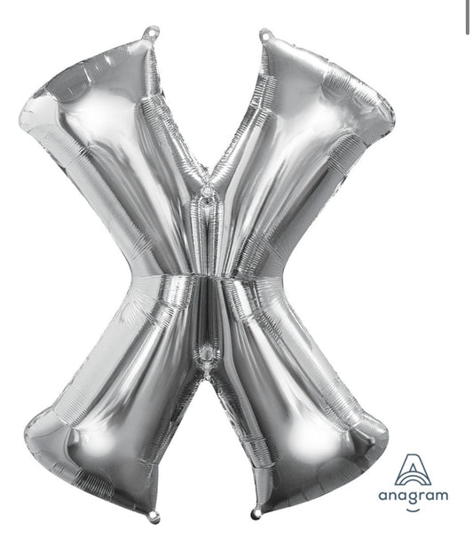 34" Silver Letter X Balloon