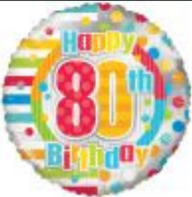 18" Happy 80th Birthday Dots & Lines Balloon