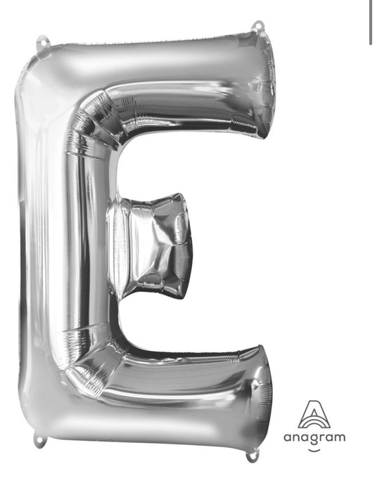 34" Silver Letter E Balloon