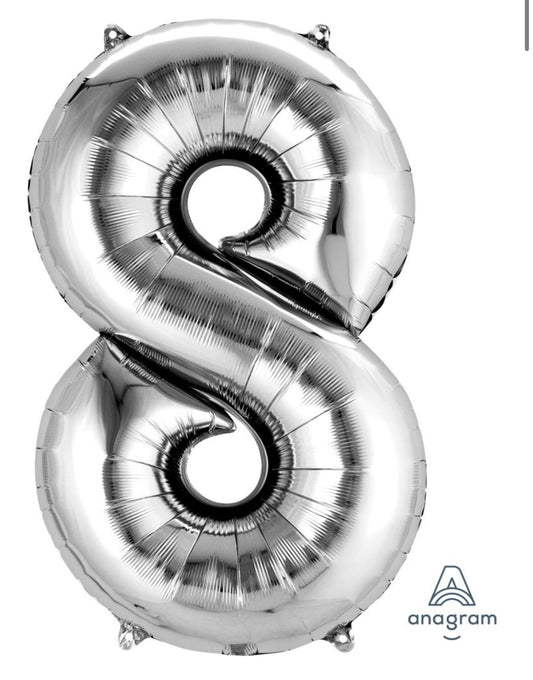34" Silver Number 8 Balloon
