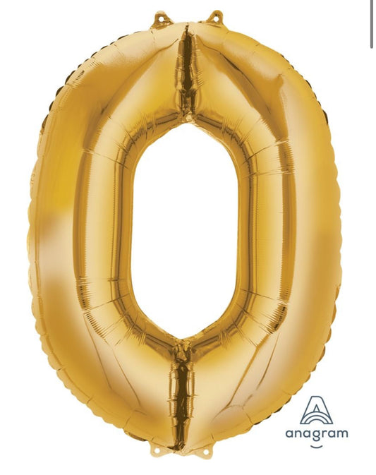 34" Gold Number 0 Balloon
