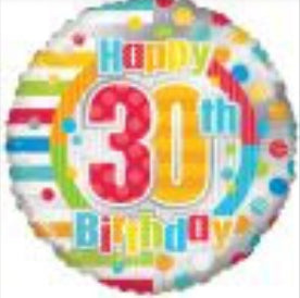 18" Happy 30th Birthday Dots & Lines Balloon