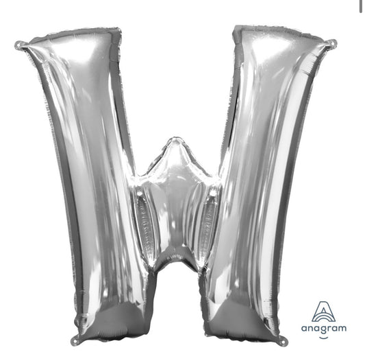 34" Silver Letter W Balloon