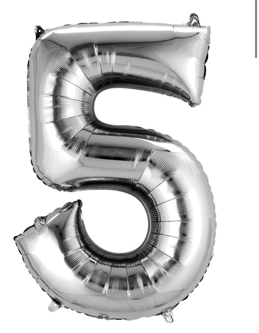 34" Silver Number 5 Balloon