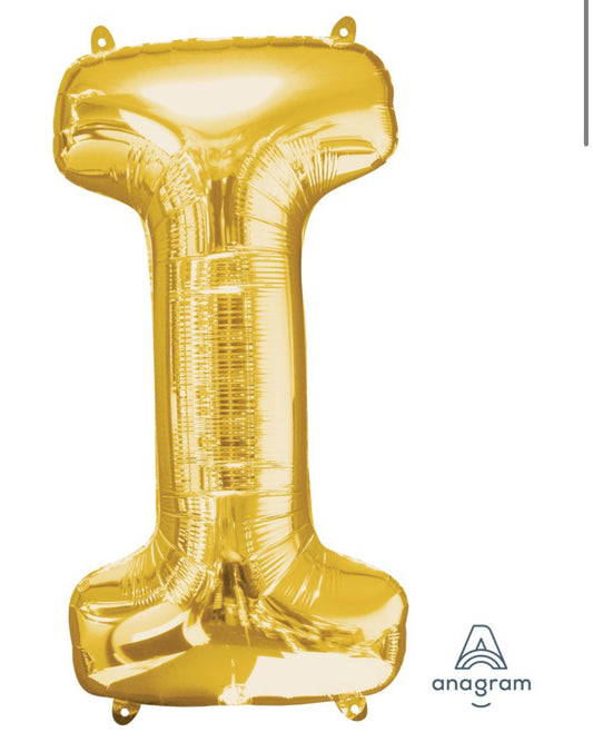 34" Gold Letter I Balloon