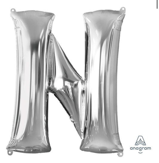34" Silver Letter N Balloon