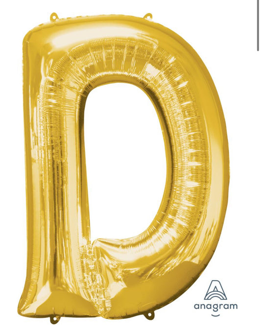 34" Gold Letter D Balloon