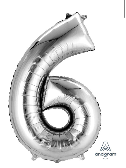 34" Silver Number 6 Balloon