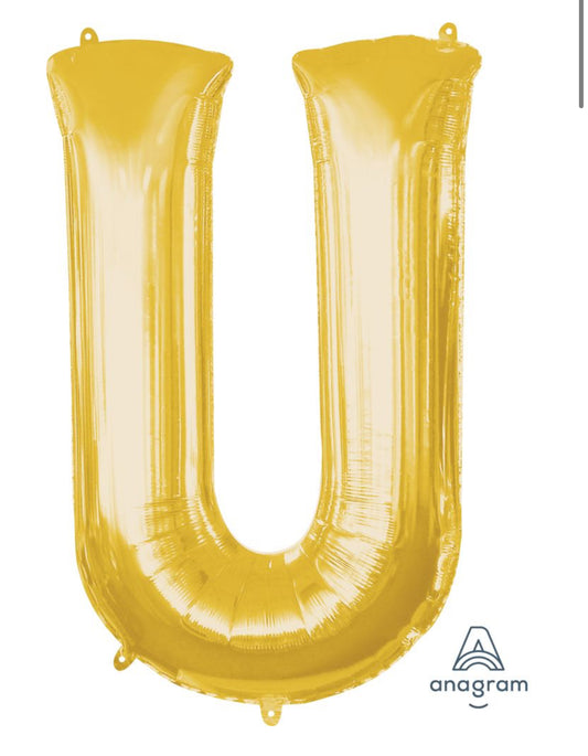 34" Gold Letter U Balloon