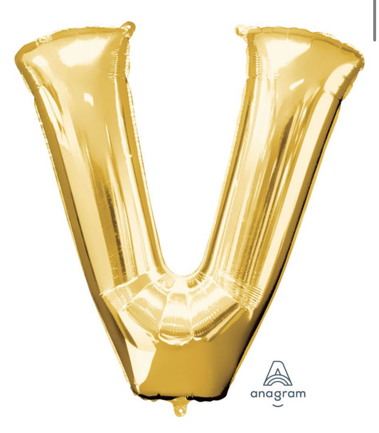34" Gold Letter V Balloon