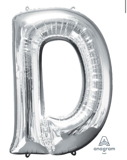 34" Silver Letter D Balloon