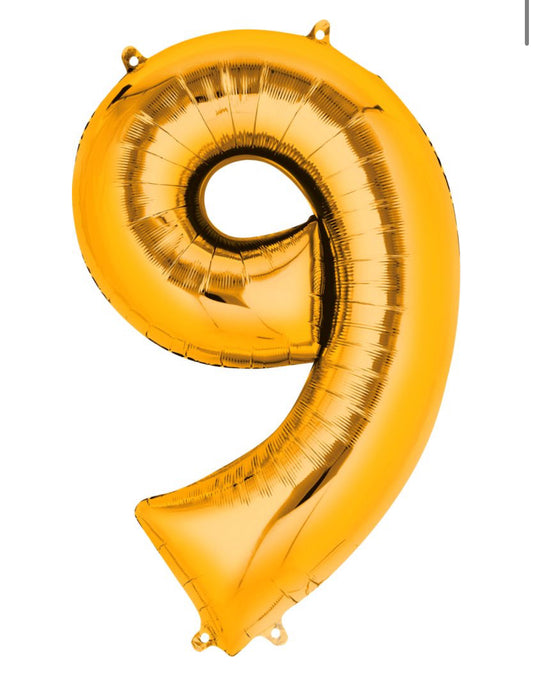 34" Gold Number 9 Balloon