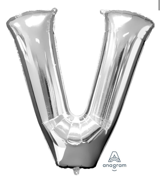 34" Silver Letter V Balloon