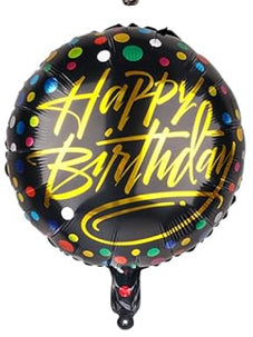 Happy Birthday- Black with Multicolor Polka Dots