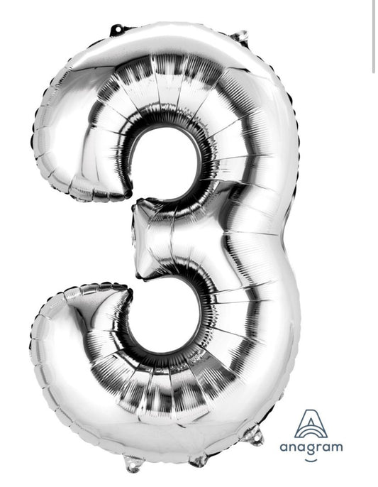 34" Silver Number 3 Balloon