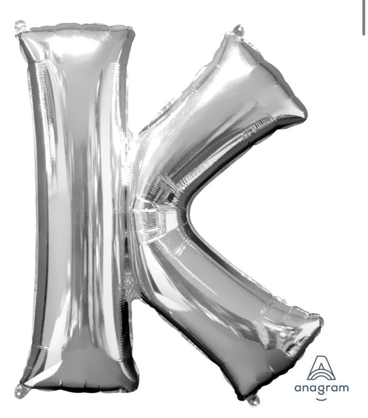 34" Silver Letter K Balloon