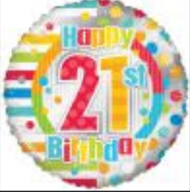 18" Happy 21st Birthday Dots & Lines Balloon