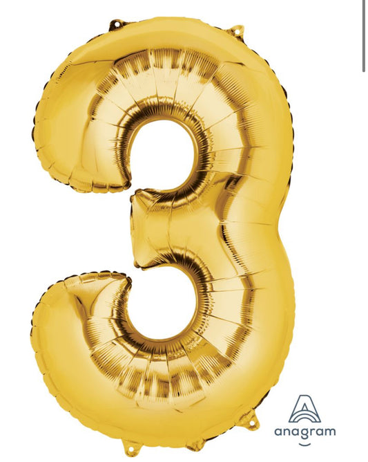34" Gold Number 3 Balloon