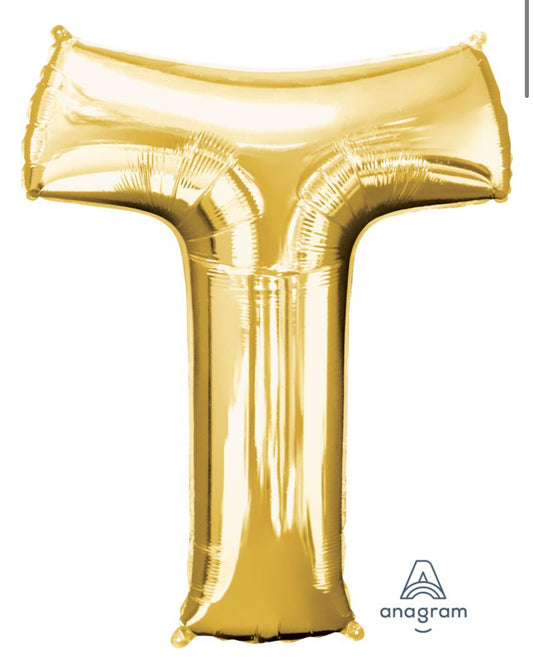 34" Gold Letter T Balloon