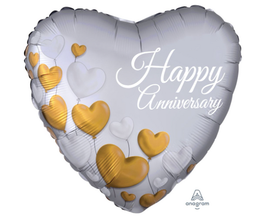 18" Anniversary Platinum Hearts Balloon